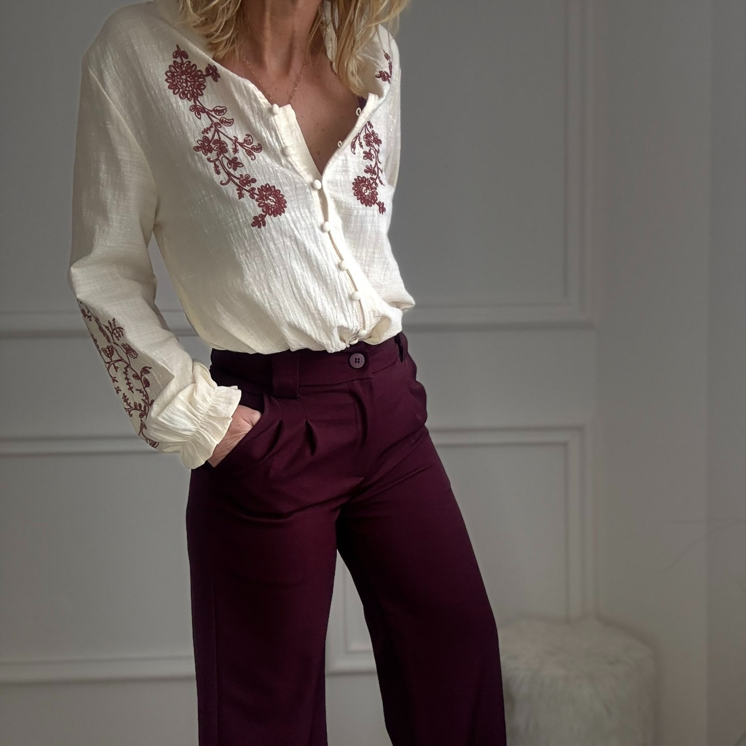 BLOUSE IN APRIL ECRU BORDEAU (2)