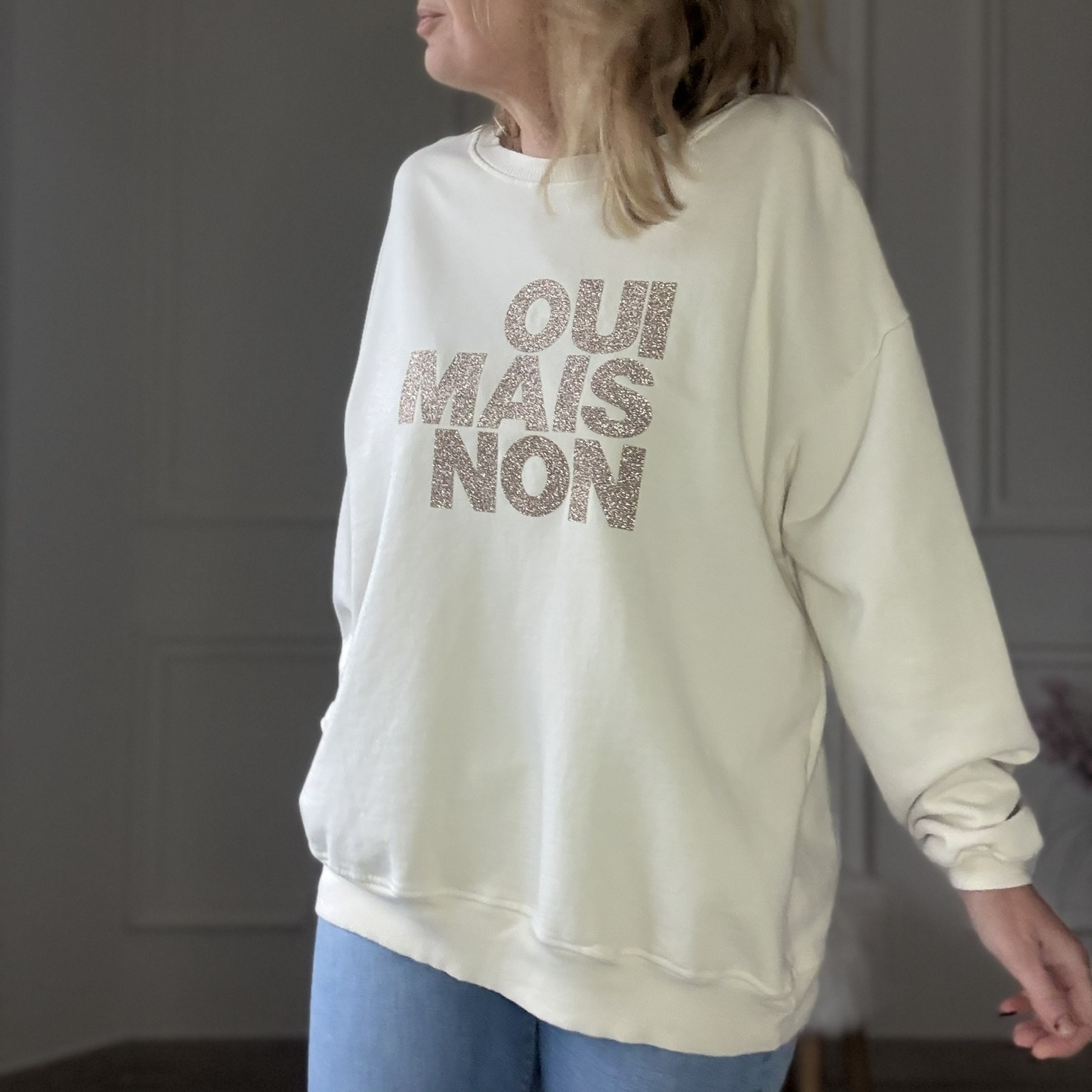 SWEAT APRIL VINTAGE OUI MAIS NON BEIGE PAILLETTE (6)