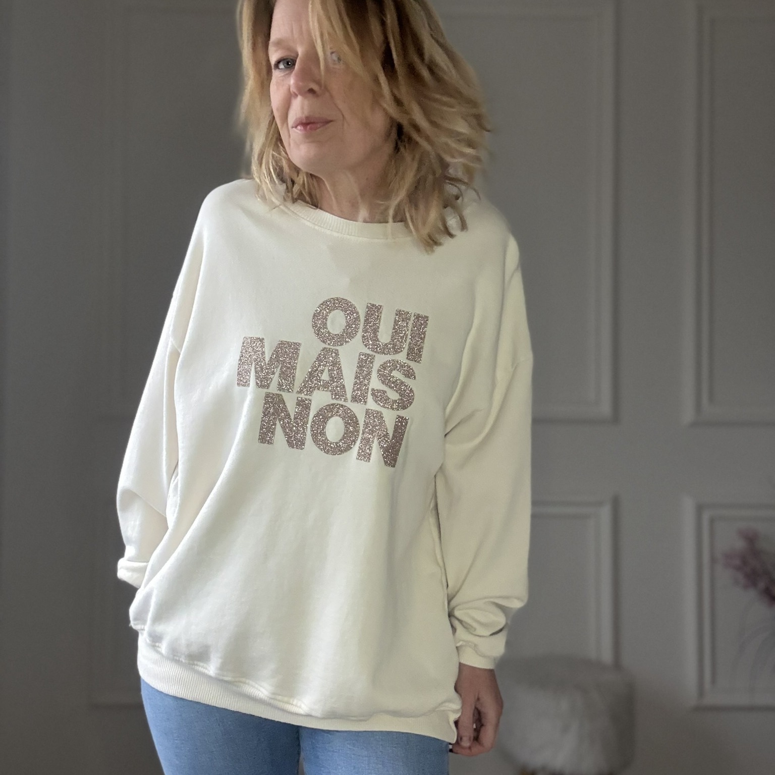 SWEAT APRIL VINTAGE OUI MAIS NON BEIGE PAILLETTE (8)