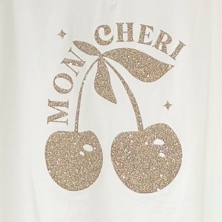 inscription mon chéri paillette dorée tee-shirt blanc