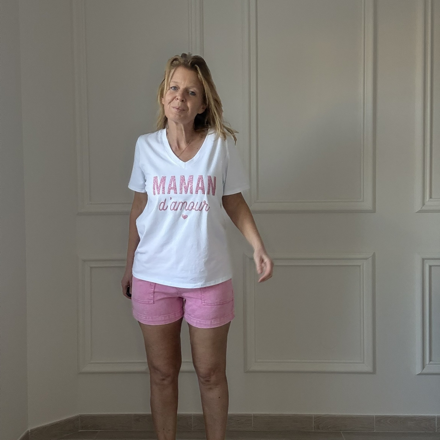 APRIL VINTAGE - MAMAN DAMOUR - TEE SHIRT BLANC INSCRIPTION PAILLETTE ROSE APRIL VINTAGE - (3)