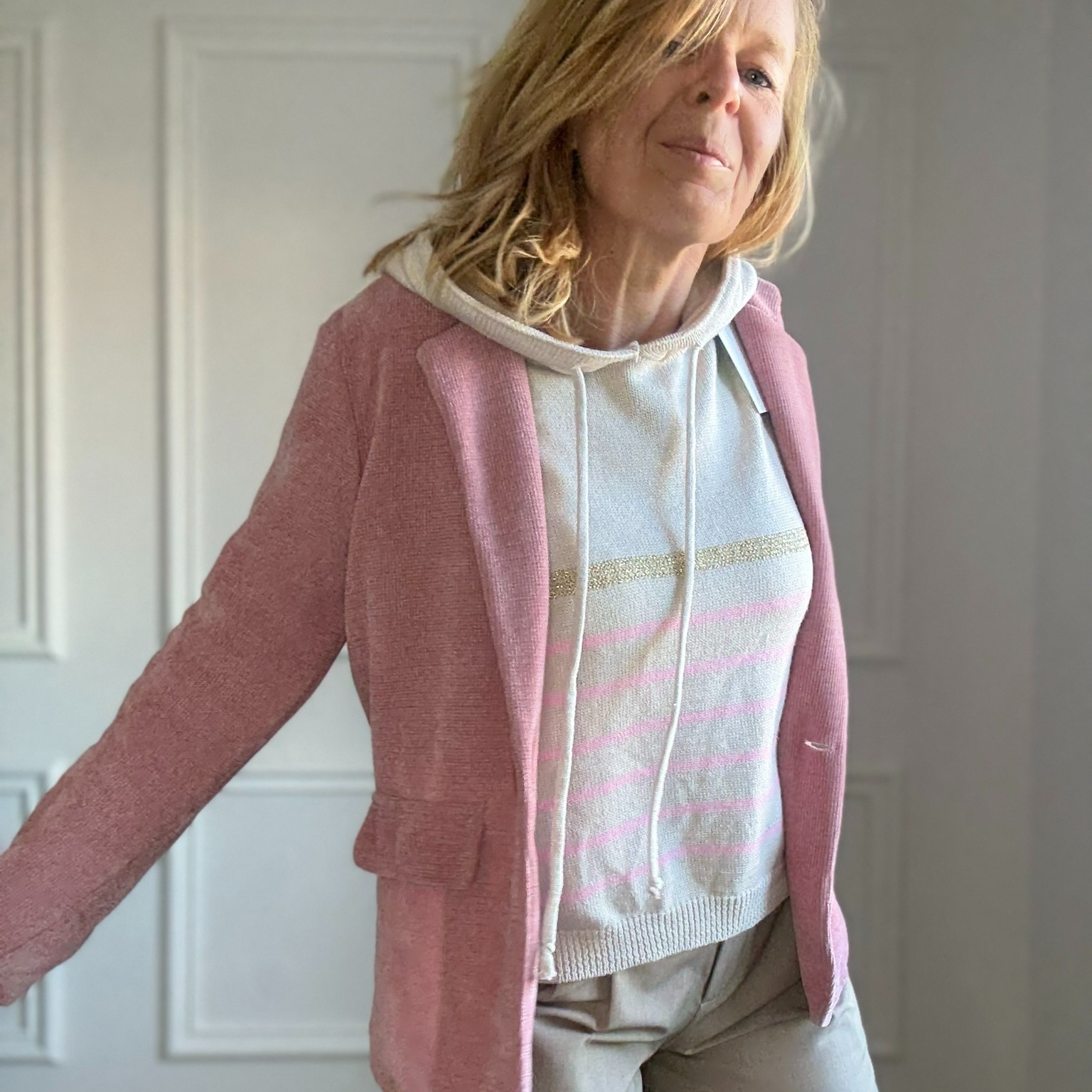 APRIL VINTAGE - PULL COEUR - CLARA - Pull rayure heart beige-rose (6)