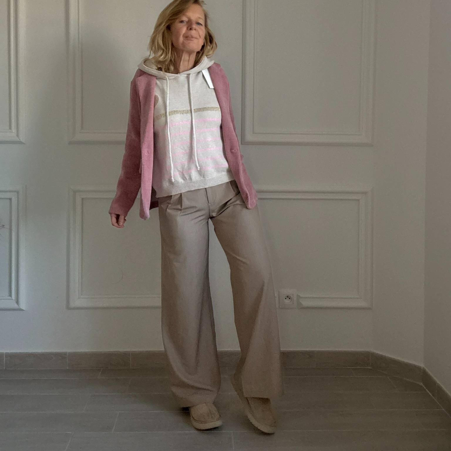 APRIL VINTAGE - PULL COEUR - CLARA - Pull rayure heart beige-rose (14)