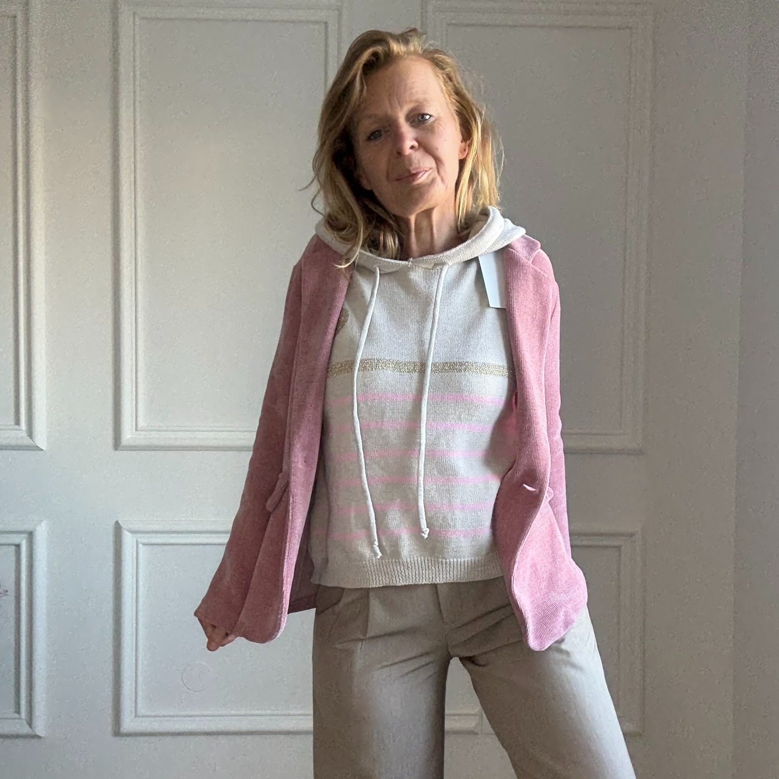 APRIL VINTAGE - PULL COEUR - CLARA - Pull rayure heart beige-rose (12)