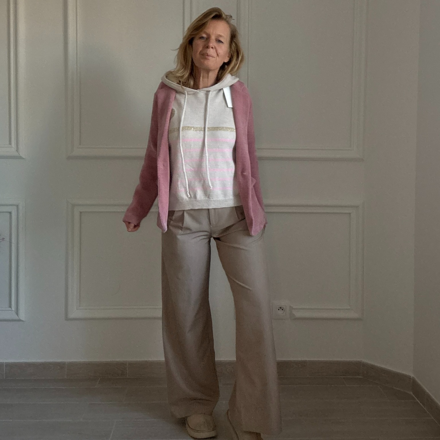 APRIL VINTAGE - PULL COEUR - CLARA - Pull rayure heart beige-rose (13)