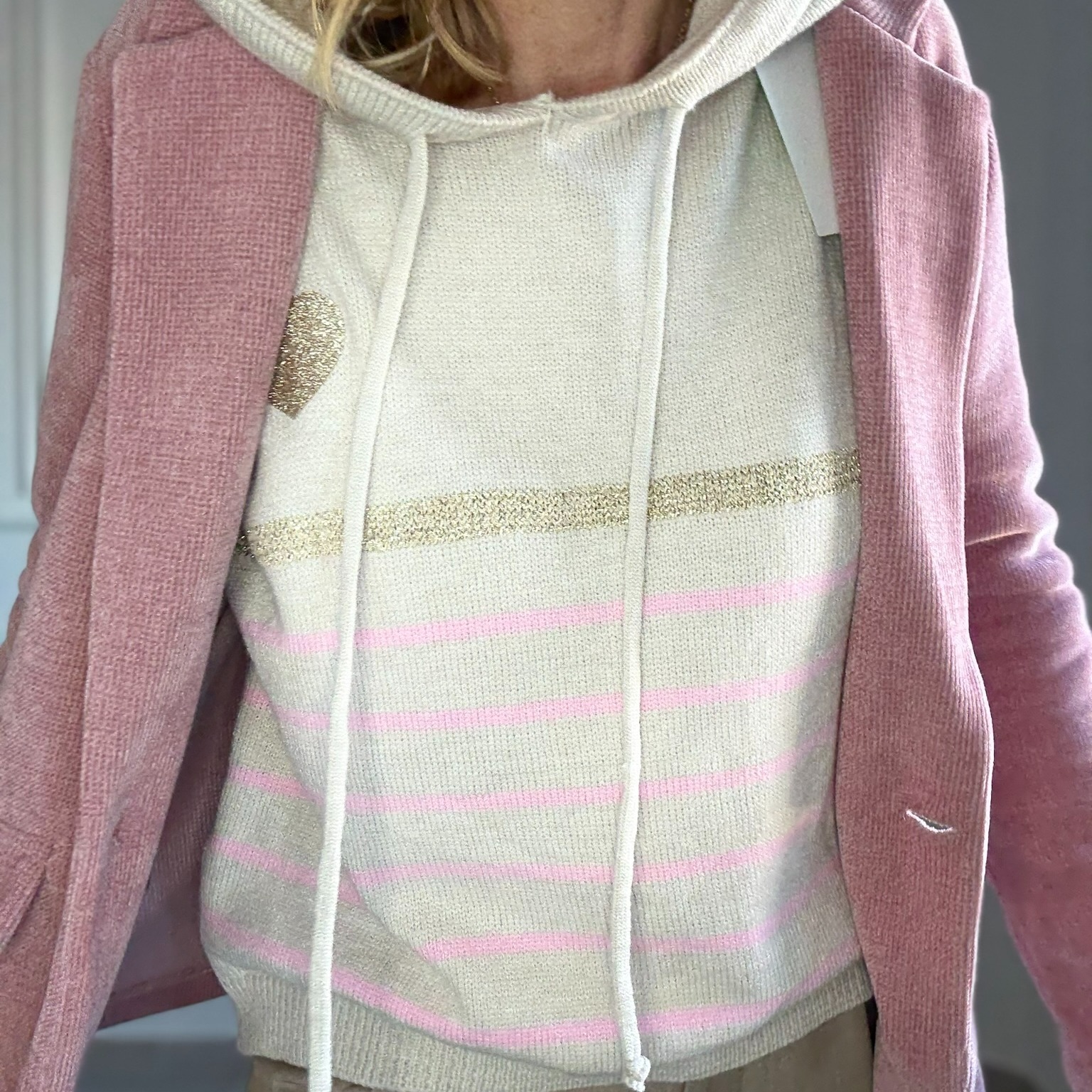 APRIL VINTAGE - PULL COEUR - CLARA - Pull rayure heart beige-rose (10)