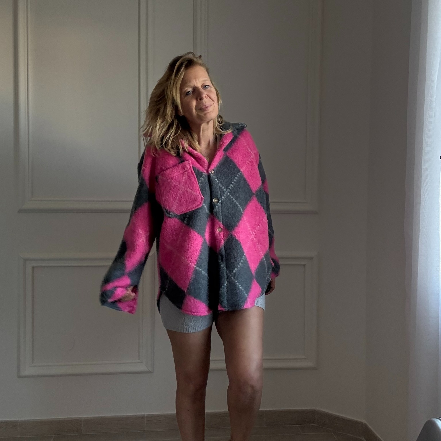 MILANO - APRIL VINTAGE - Veste surchemise oversize argyle rose (12)