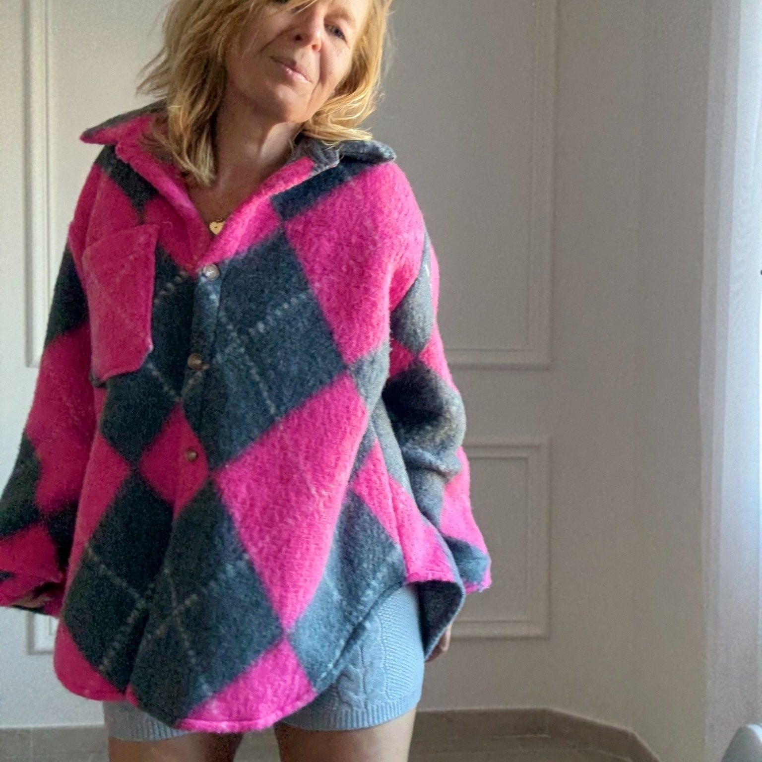 MILANO - APRIL VINTAGE - Veste surchemise oversize argyle rose (19)