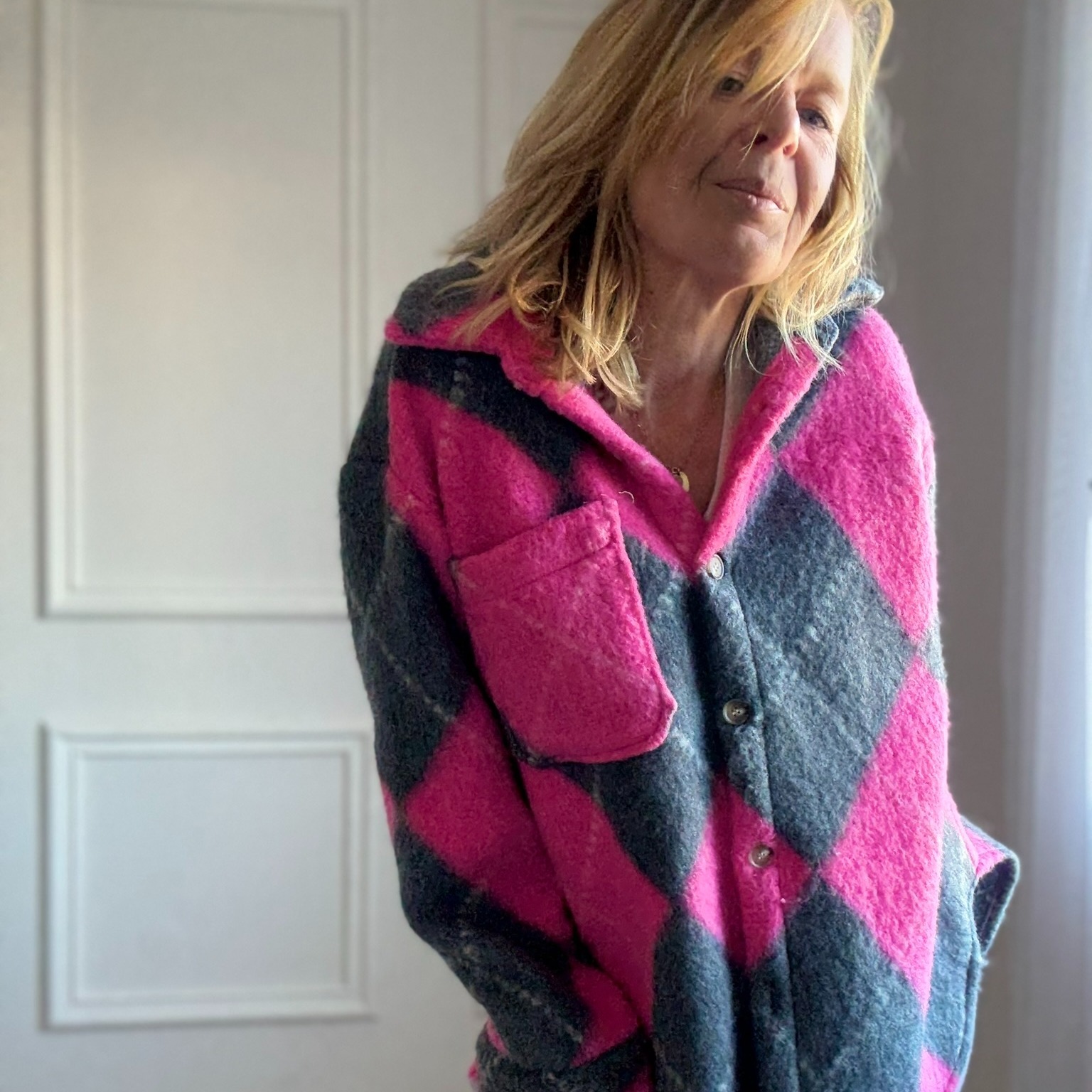 MILANO - APRIL VINTAGE - Veste surchemise oversize argyle rose (20)