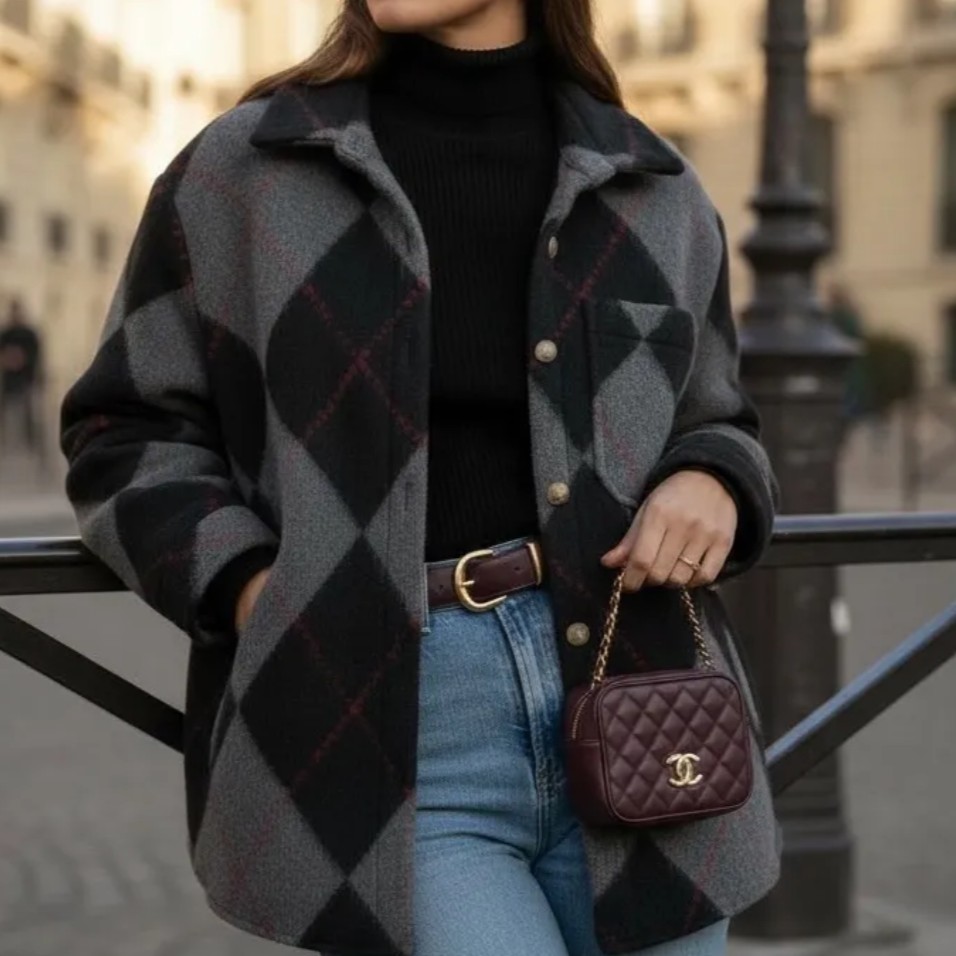 MILANO - APRIL VINTAGE - Veste surchemise oversize argyle rose (14)