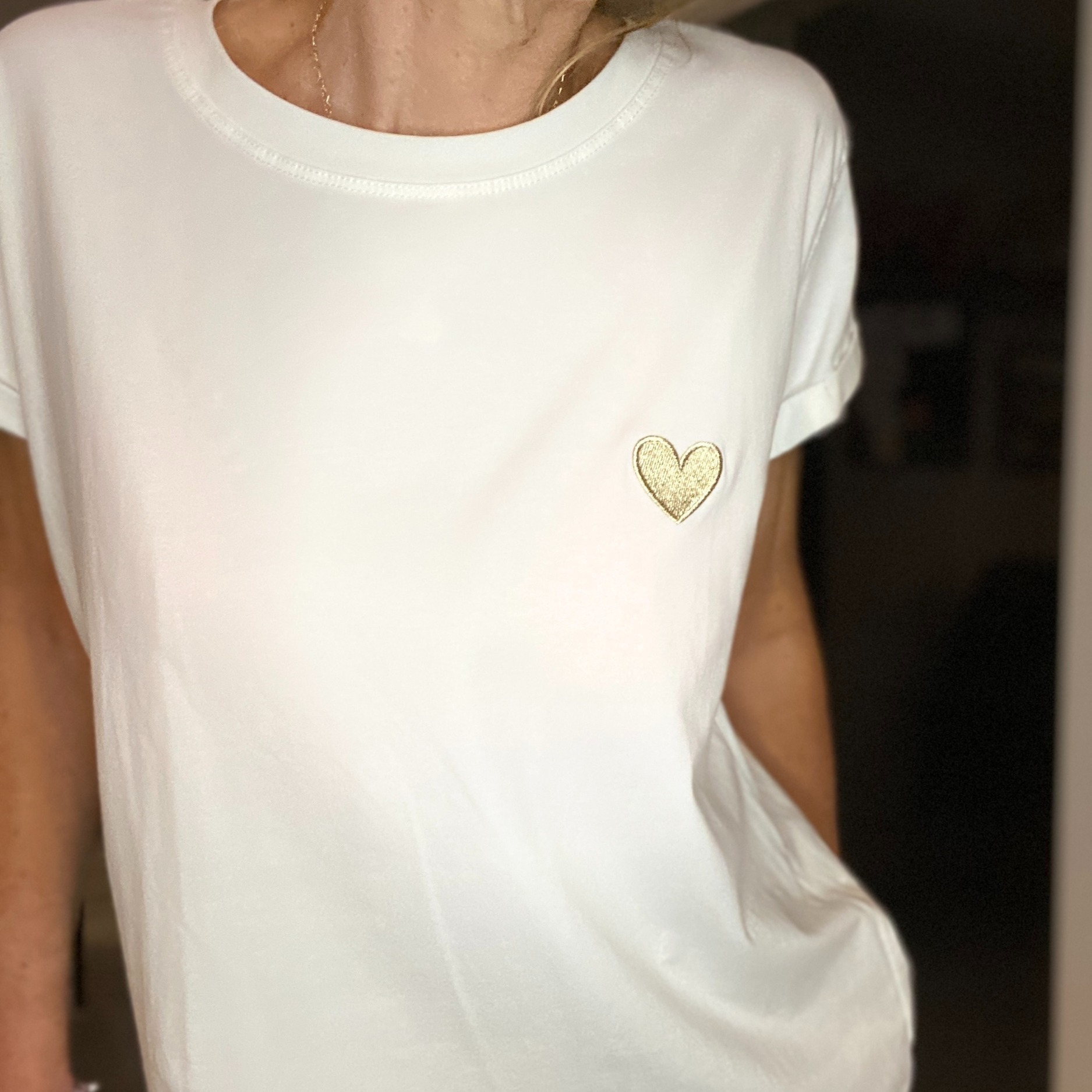 EMME ELLA TEE SHIRT BLANC COEUR DORE