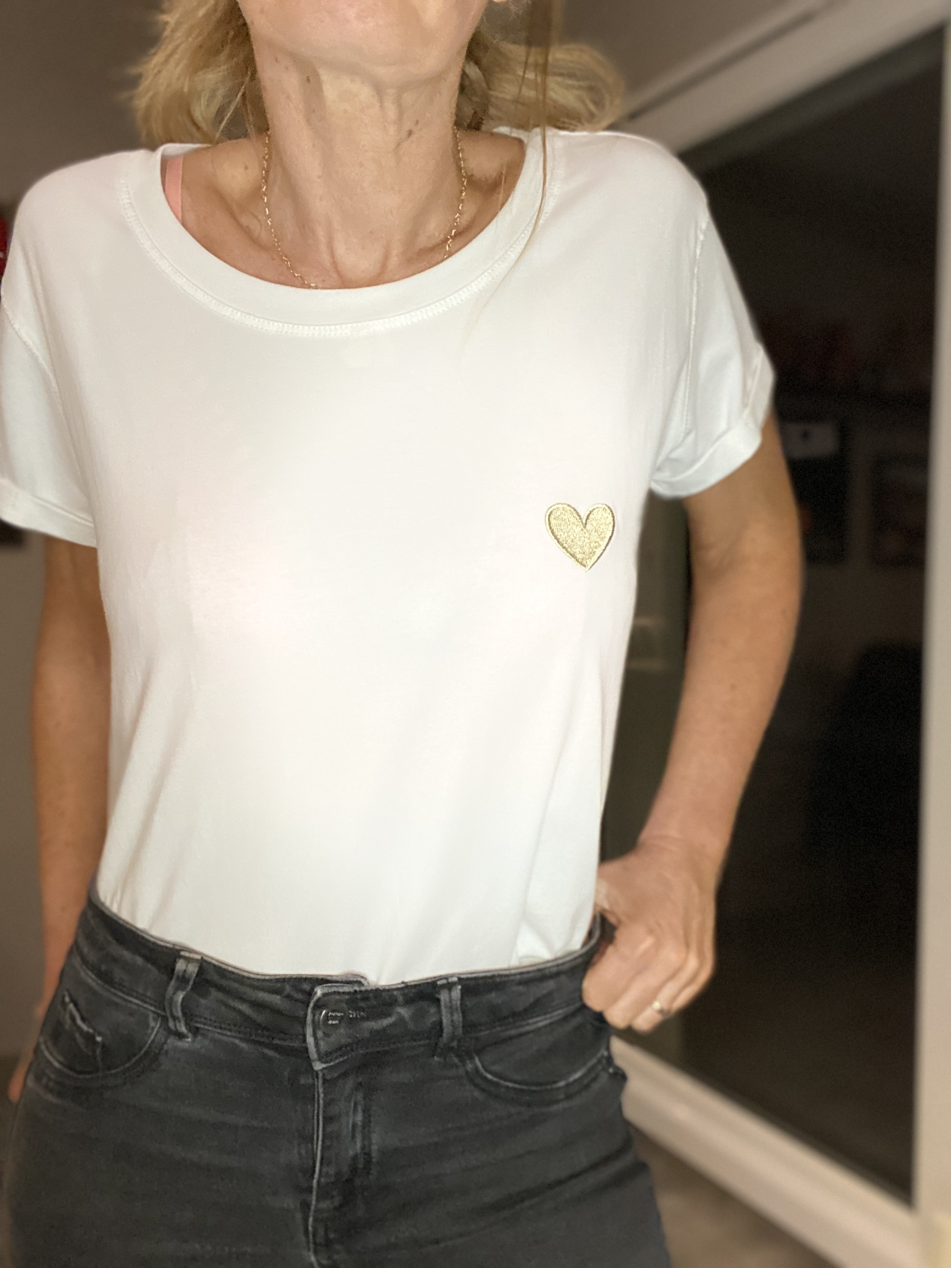 EMME ELLA TEE SHIRT BLANC COEUR DORE
