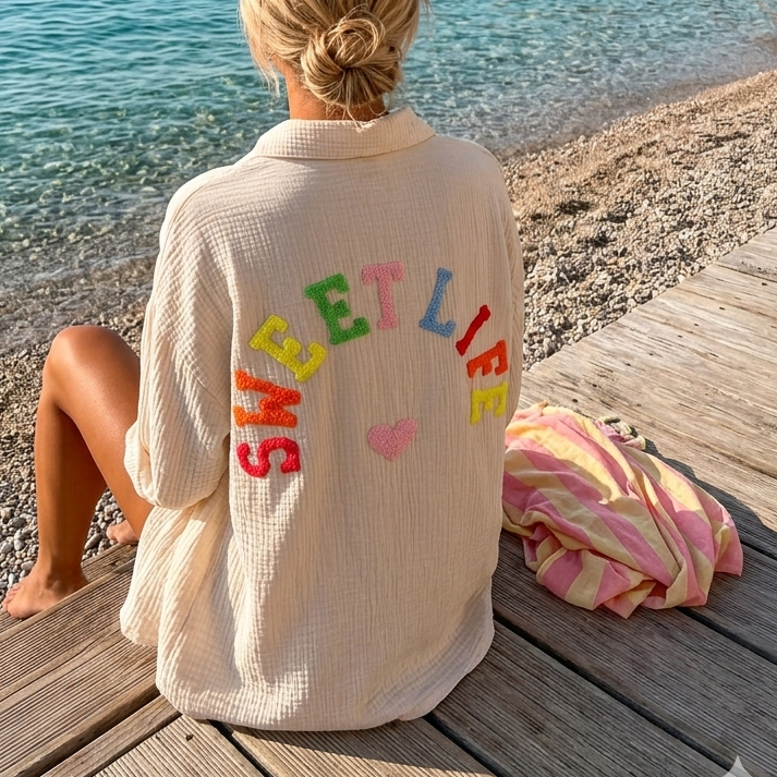 CHEMISE EN GAZE DE COTON BEIGE SWEETLIFE (3)