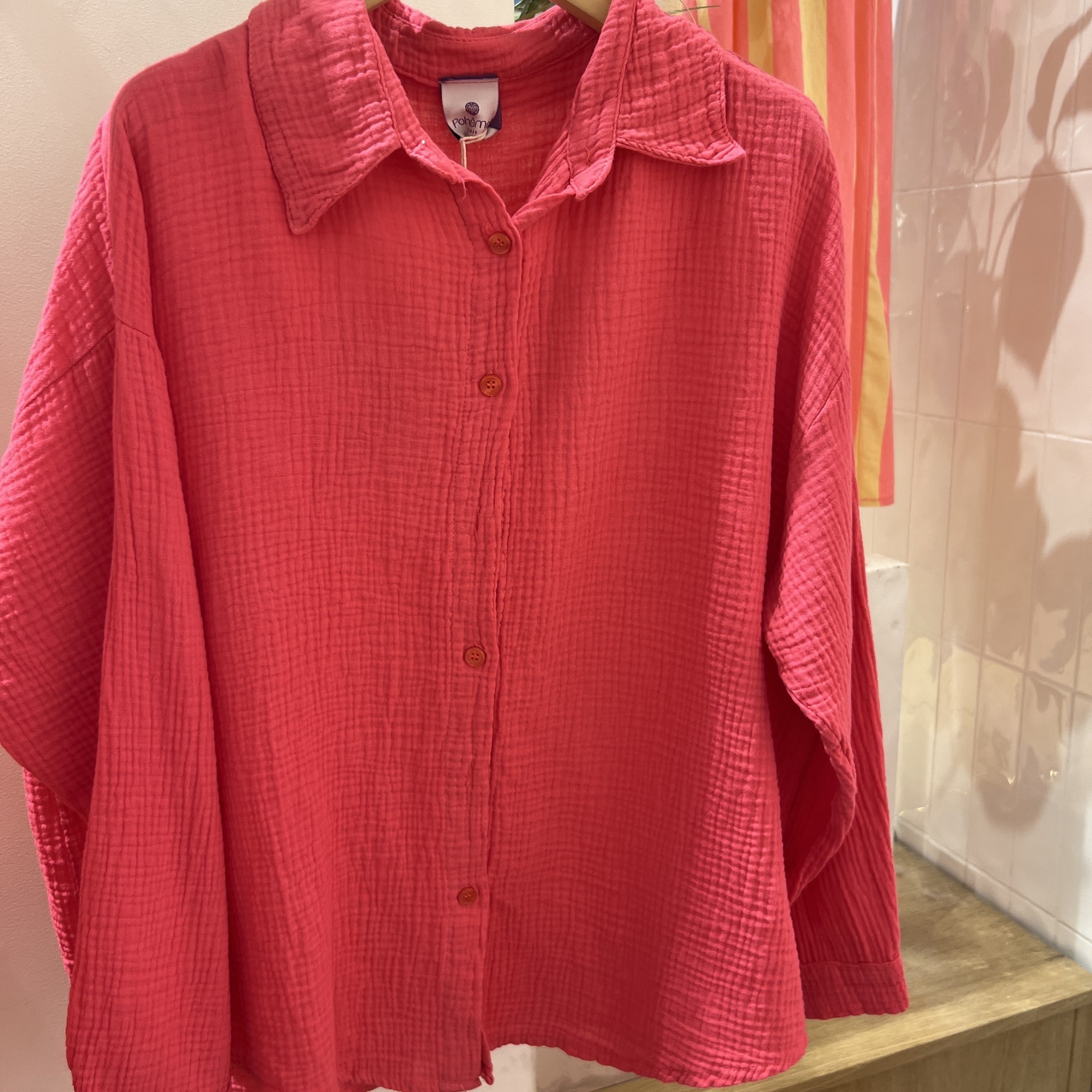 CHEMISE EN GAZE DE COTON ROSE SWEETLIFE (2)