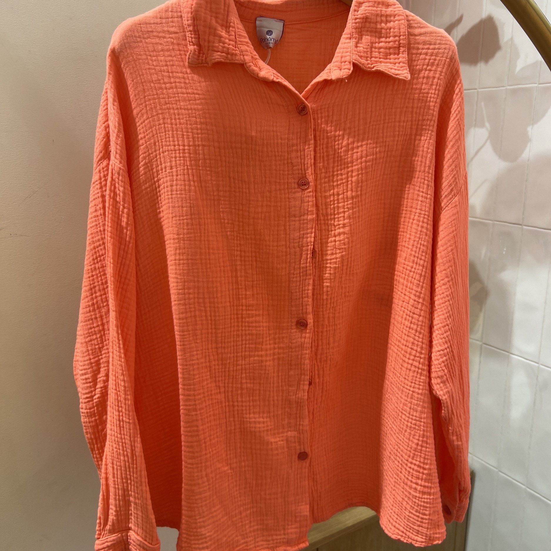 JOSY - Chemise ICONIC en gaze de coton corail (2)