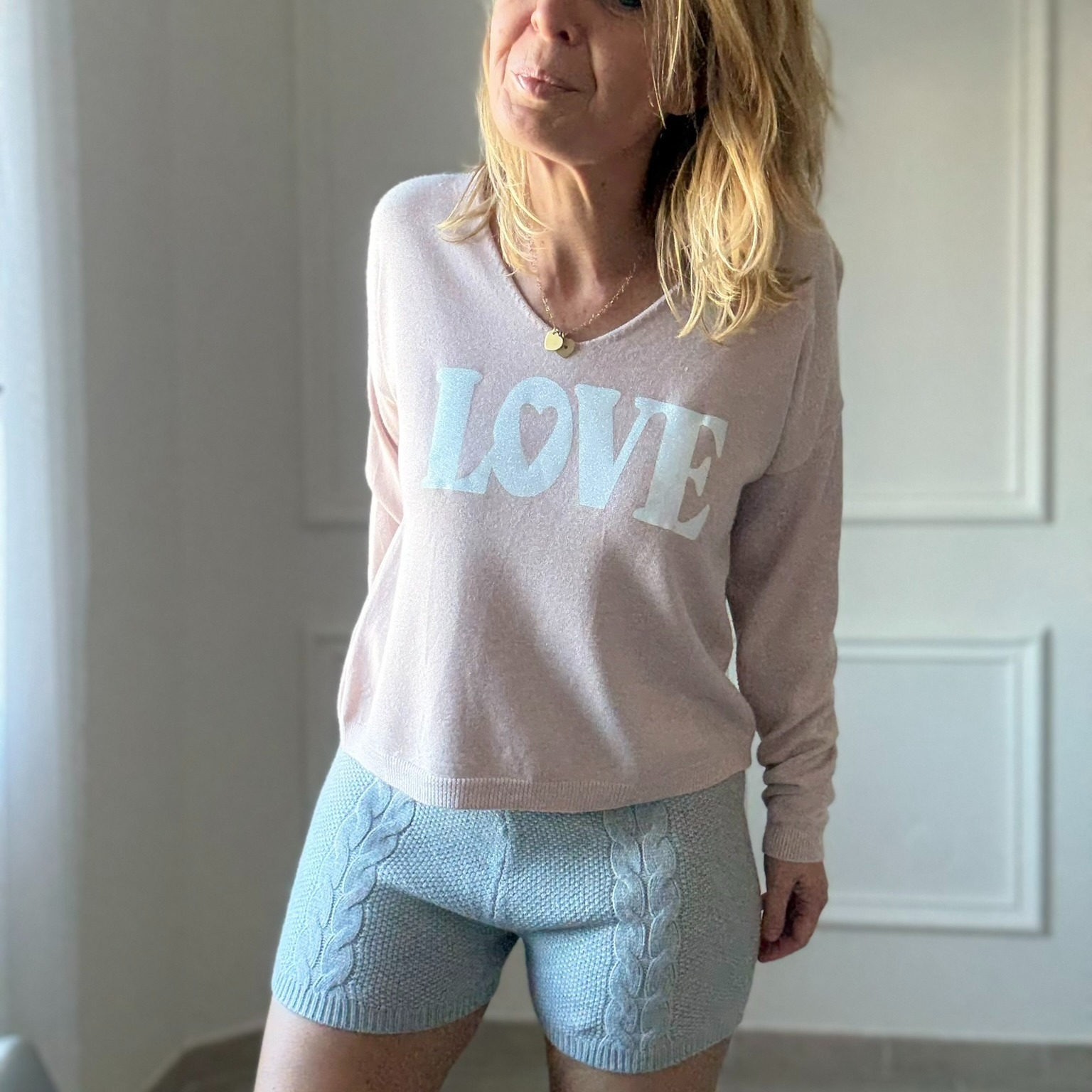 SHORT GRIS CIMINY EN MAILLE TORSADE COTELE