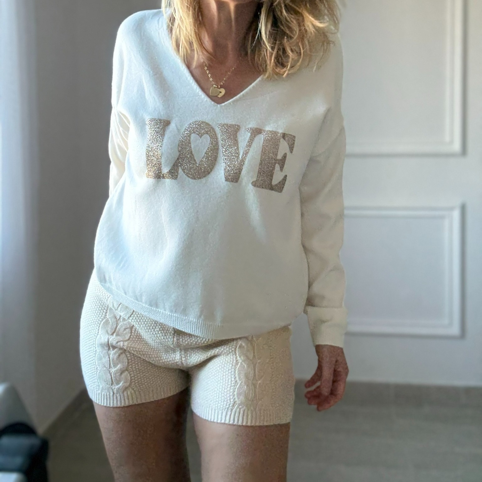 SHORT BEIGE CIMINY EN MAILLE TORSADE COTELE  (8)