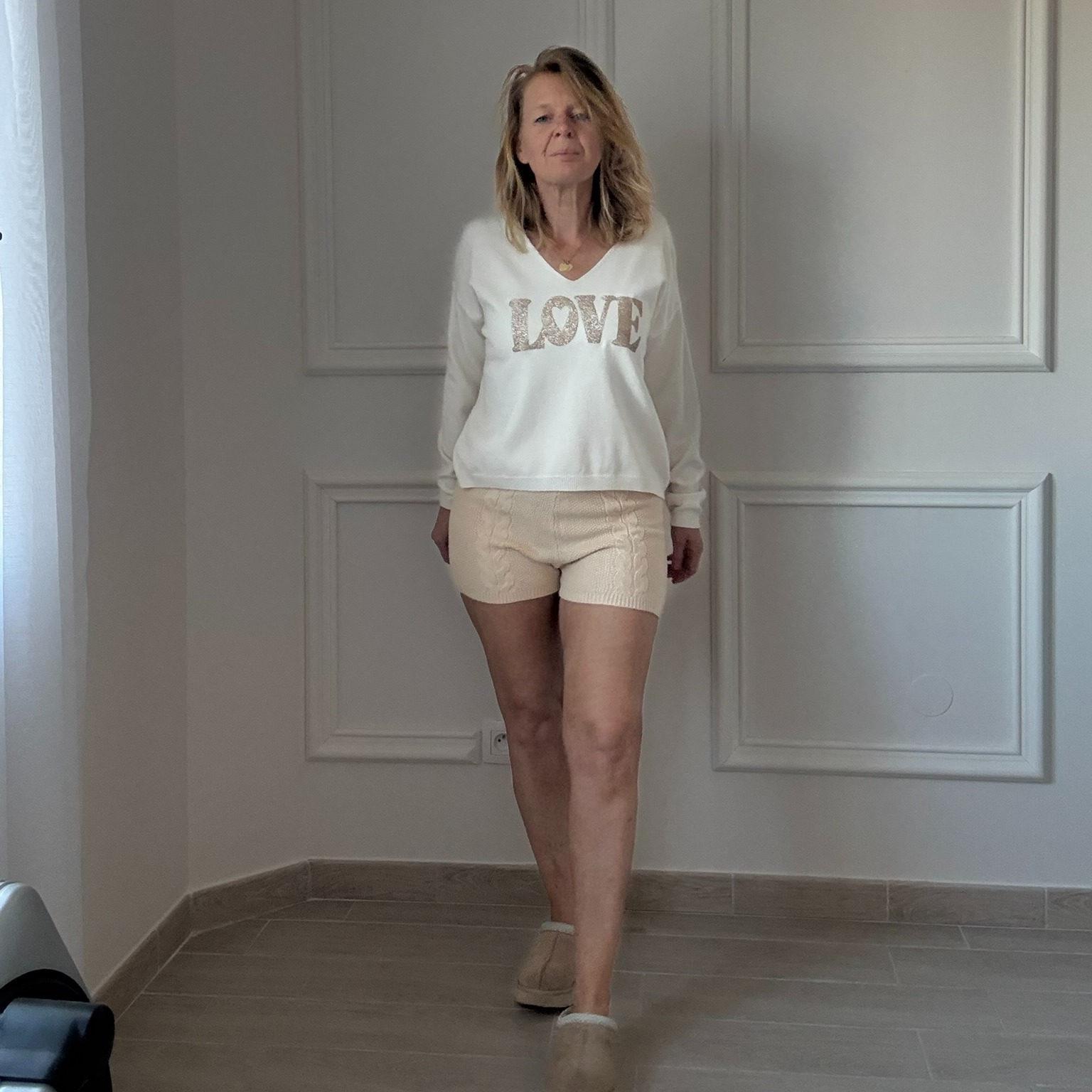 SHORT BEIGE CIMINY EN MAILLE TORSADE COTELE  (9)