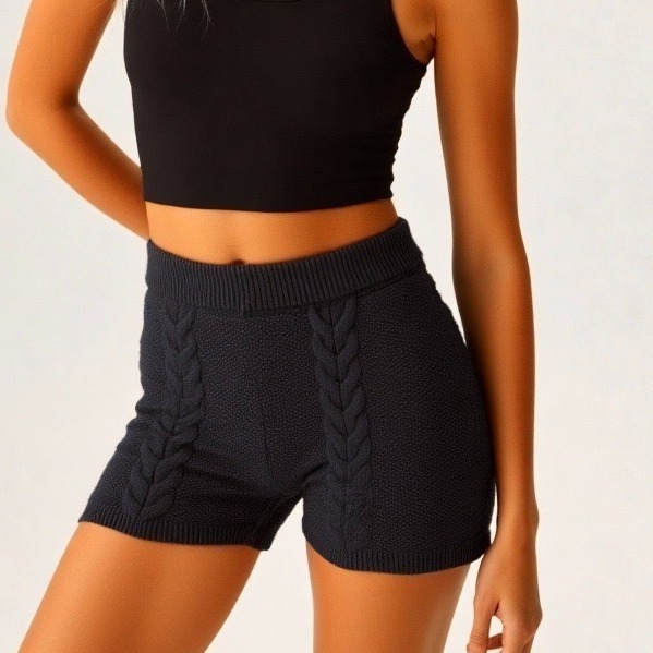 SHORT NOIR CIMINY EN MAILLE TORSADE COTELE  (5)