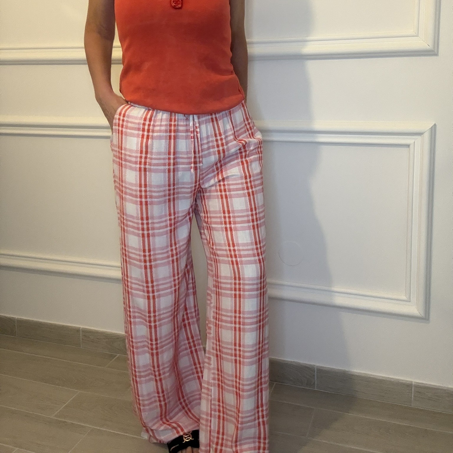 PANTALON FLUIDE FEMMES COTON A CARREAU APRIL VINTAGE (2)
