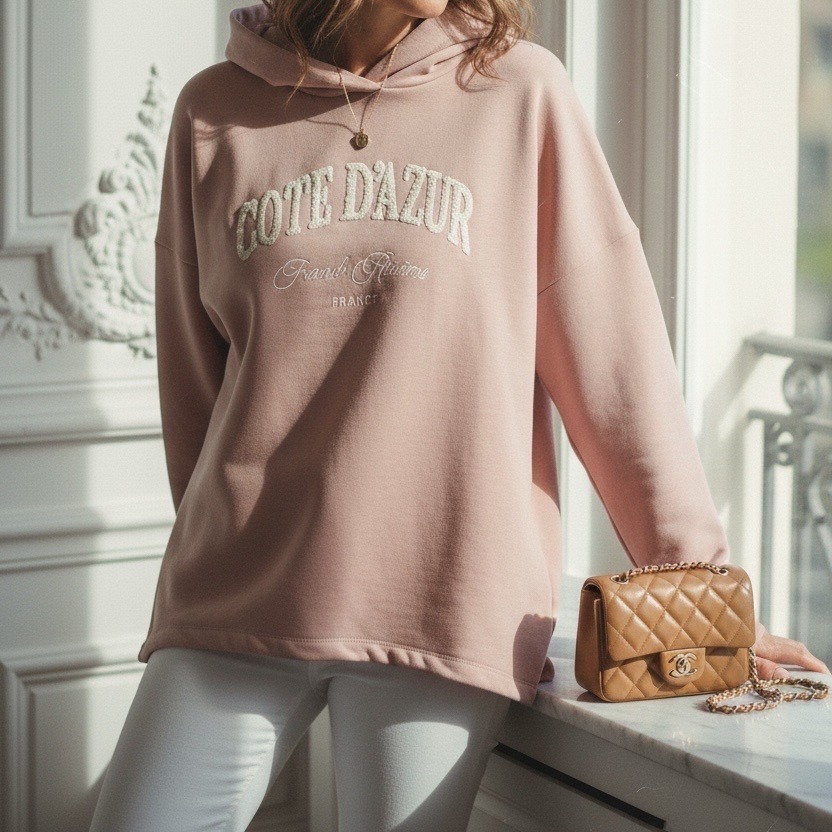 april vintage sweat a capuche cote d azur broderie texturee