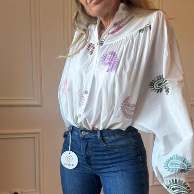 Blouse en coton brodée multicolore NOELINE (1)