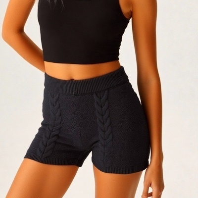 SHORT NOIR CIMINY EN MAILLE TORSADE COTELE  (5)