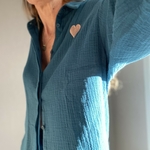 chemise en gaze de coton bleu canard