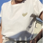 tee shirt blanc cœur or dégradé brodé