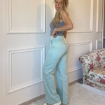 Pantalon taille haute vert deau
