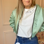 VERT CELADON SATINE BOMBER MANCHES FRONCEES