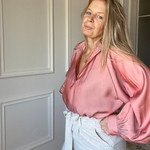 blouse vieux rose irisé satiné col chemise