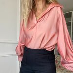blouse vieux rose irisé satiné liquette col chemise