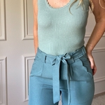 pantalon turquoise poche festonnées taille elastique lien à nouer (2)