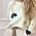 pull beige maille douce SARAH JOHN - VERSION M - coeur sequin et or (6)