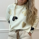 pull beige maille douce SARAH JOHN - VERSION M - coeur sequin et or (1)