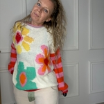 pull gold and silver fleurs maille multicolore (2)