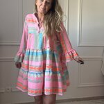 Robe bohème en coton rose, orange et bleu NOELINE (6)
