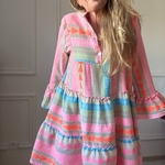 Robe bohème en coton rose, orange et bleu NOELINE (5)