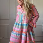 Robe bohème en coton rose, orange et bleu NOELINE (7)