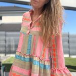 Robe bohème en coton rose, orange et bleu NOELINE (8)