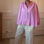 PANTALON ROSE ET JAUNE NOELINE EN GAZE DE COTON  (8)