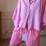 PANTALON ORANGE ET FUCHSIA NOELINE EN GAZE DE COTON  (1)