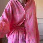 01 CHEMISE ORANGE ET FUCHSIA NOELINE EN GAZE DE COTON (5)