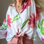 CAROLINE BLOUSE GROSSE FLEURS ROUGE COQUELICOT NOELINE