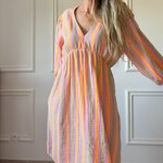 ROBE GEORGIA EN GAZE DE COTON MI LONGUE RAYURE ORANGE NOELINE (9)