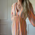 ROBE GEORGIA EN GAZE DE COTON MI LONGUE RAYURE ORANGE NOELINE (8)