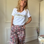 LACOMY Tee-shirt blanc inscription paillette doré CHAMPAGNE SIL VOUS PLAIT