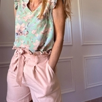 Short peace nlove - rose - Taille haute avec ceinture à nouer