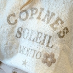 doudou écru avec inscription paillette COPINES SOLEIL MOJITO